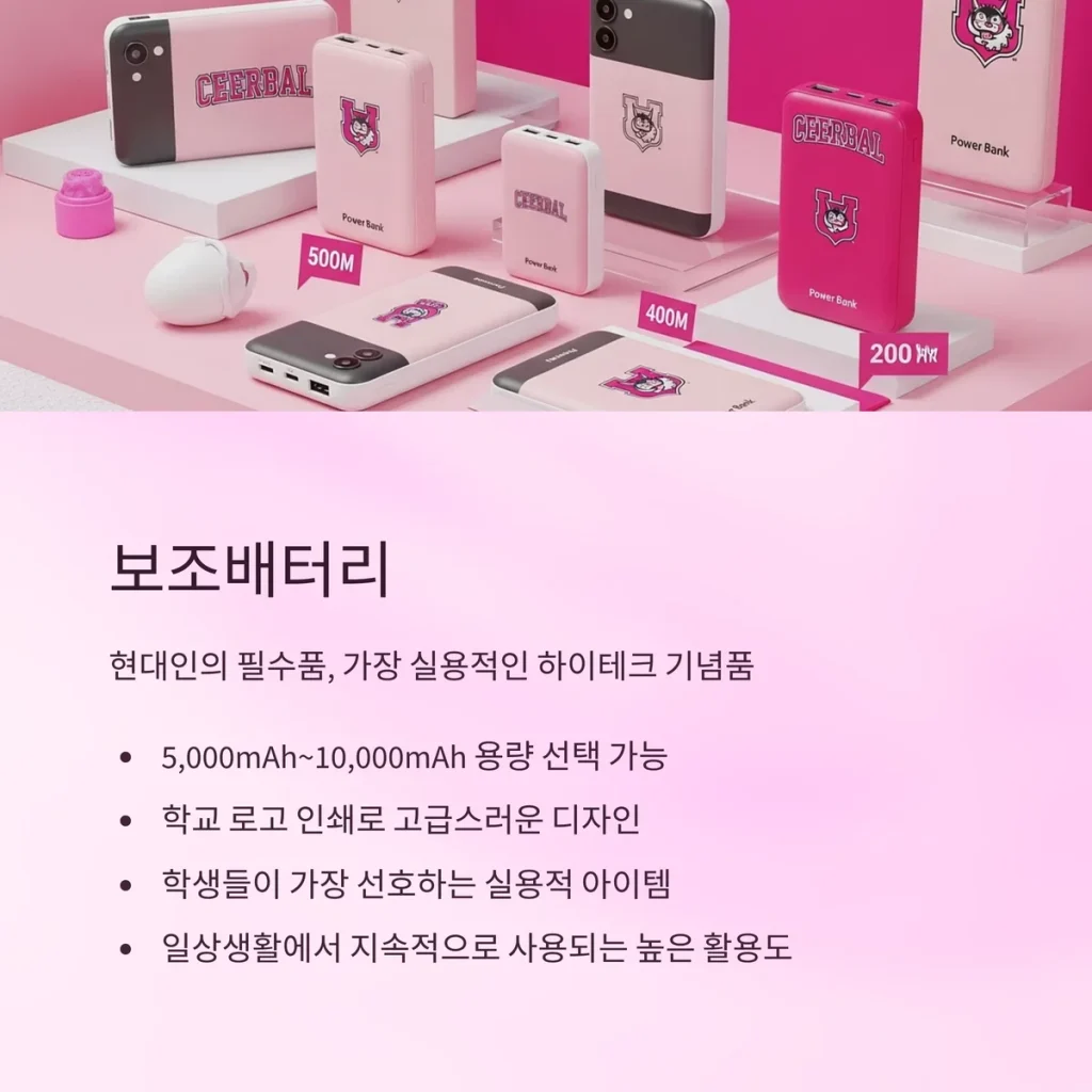 학교 기념품 제작 보조배터리 로고인쇄 